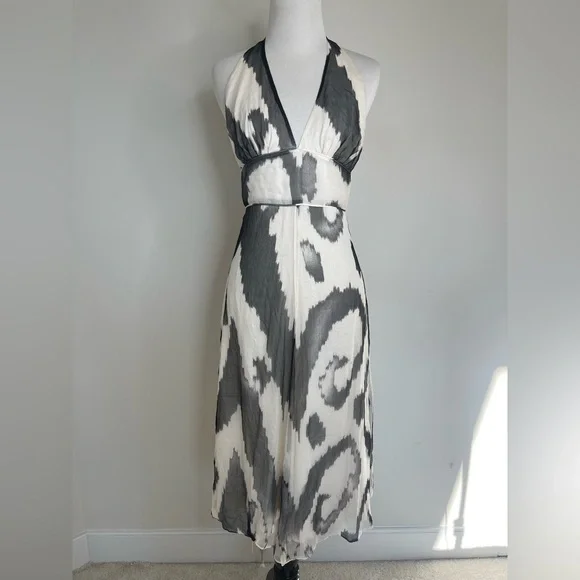 Tommy Hilfiger Special Edition 100% Silk Ikat Print Keyhole Back Midi Dress - Picture 3 of 17